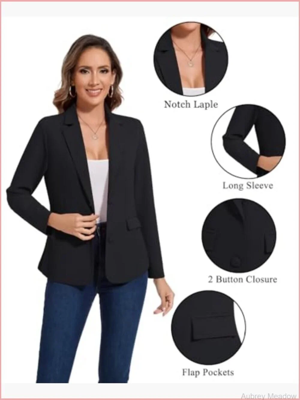 Casual Work Blazer Long Sleeve Button Front Notch Lapel Jacket with Pockets